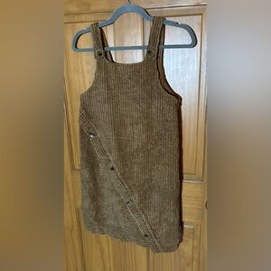 Zara Girls Cotton Corduroy Asymmetric Pinafore/Jumper Dress Camel Color Sz 13-14